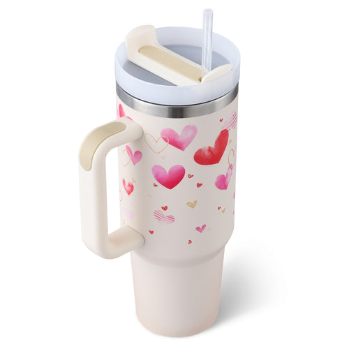 40 Oz Tumbler With Handle Straw Insulated Stainless Steel Spill Proof