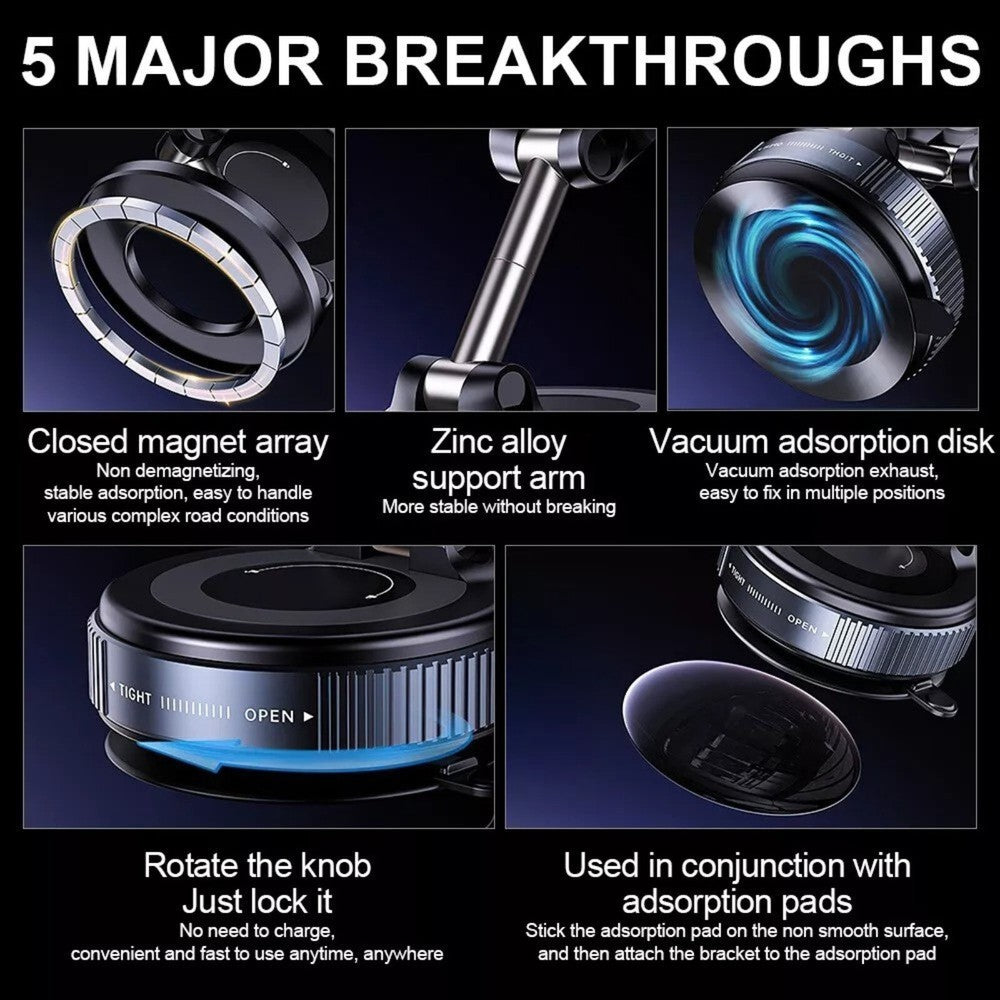 360 Foldable Vacuum Phone Holder - Strong Magnetic Suction Cup Car Mount