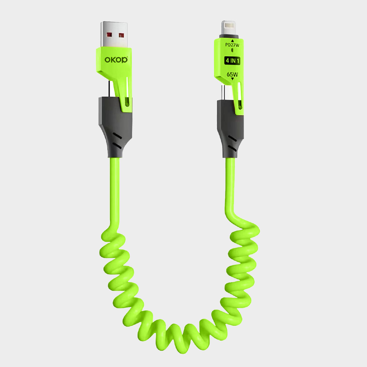 65W 3-in-1 Retractable Fast Charging Cable — USB-C + Lightning + Micro USB