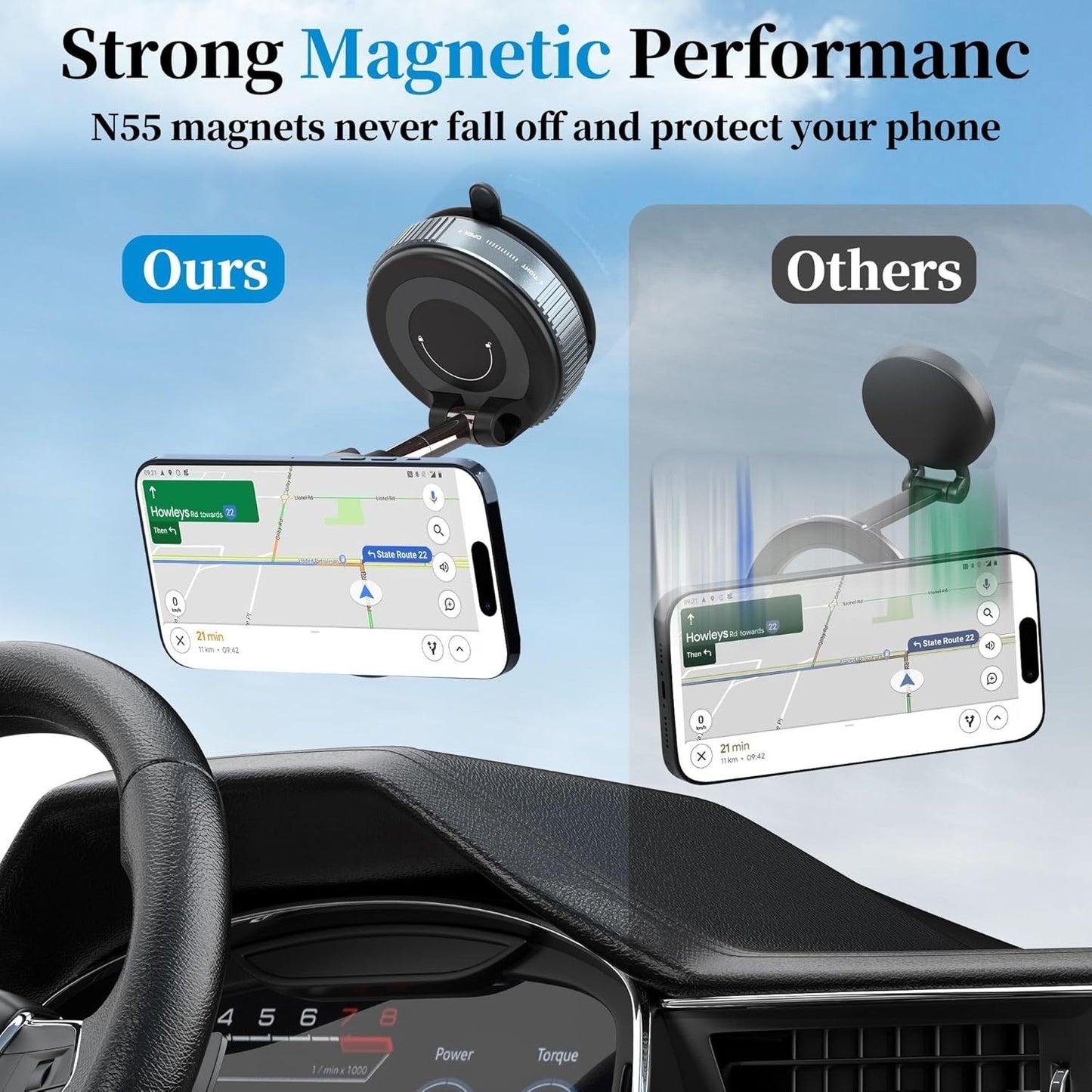 360 Foldable Vacuum Phone Holder - Strong Magnetic Suction Cup Car Mount