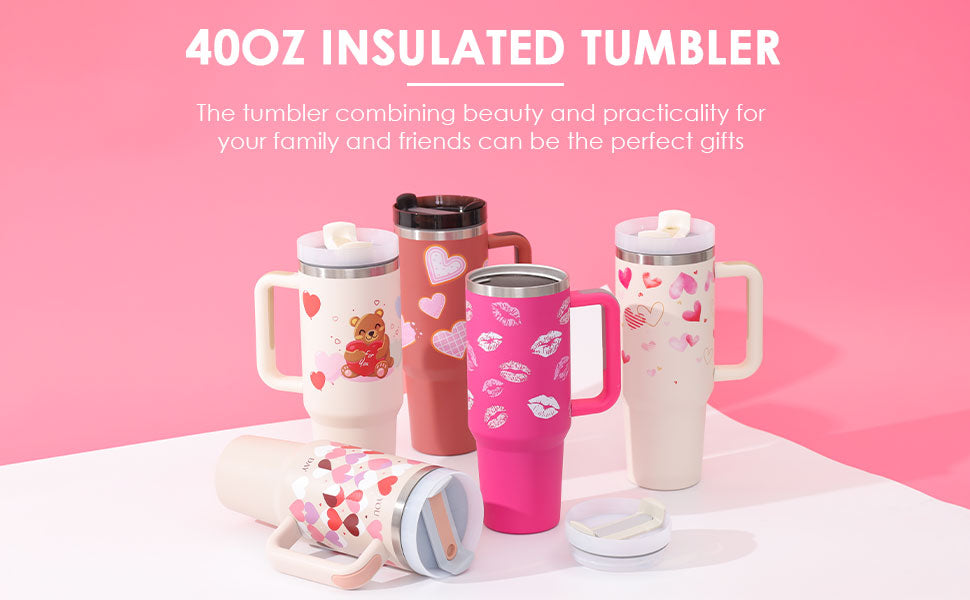40 Oz Tumbler With Handle Straw Insulated Stainless Steel Spill Proof