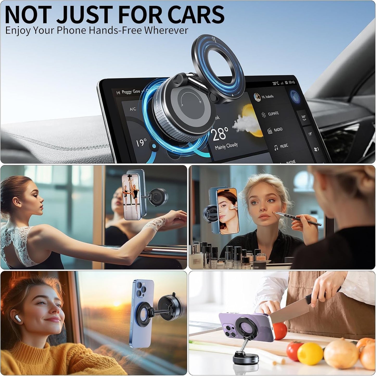 360 Foldable Vacuum Phone Holder - Strong Magnetic Suction Cup Car Mount