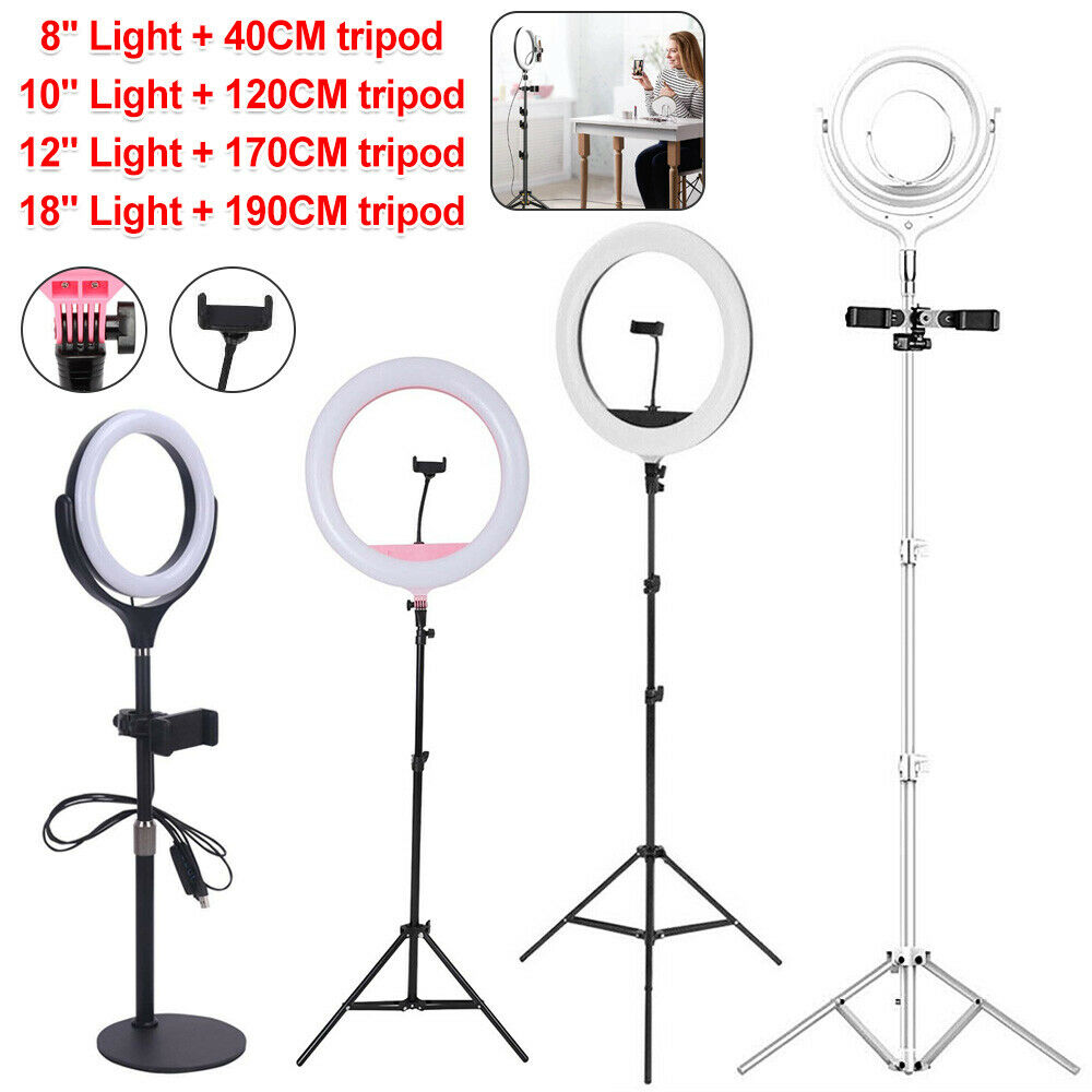 8 LED Ring Light Dimmable Lighting Kit Phone Selfie 40cm Tripod Makeup