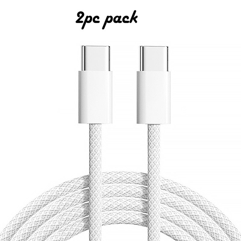60W USB-C Fast Charge Cable 2-Pack | Nylon Braided, iPhone 17/16/15, Samsung | 1m + 2m