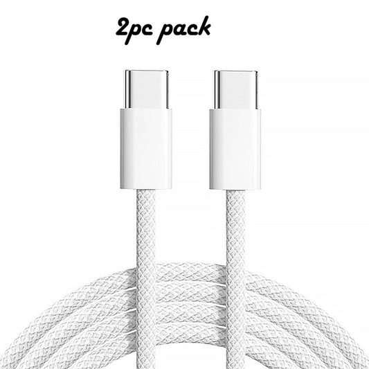 USB C to USB C Cable 2 Pack, Nylon Braided 60W iPhone 17 16 15 Charger Cord, Type C Charger Fast Charging, USB C to USB C Cable for iPhone 17 16 15 Pro Plus Pro Max, White