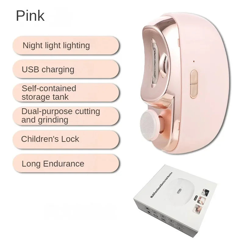 Electric Automatic Nail Trimmer | Safe for Kids & Adults | Rechargeable, LED Light, 9 Colors