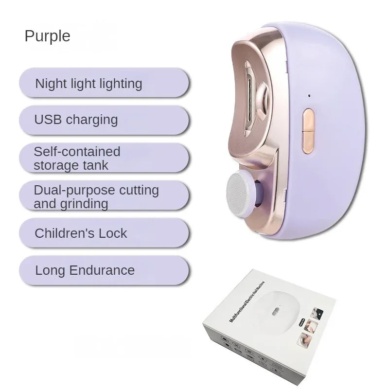 Electric Automatic Nail Trimmer | Safe for Kids & Adults | Rechargeable, LED Light, 9 Colors