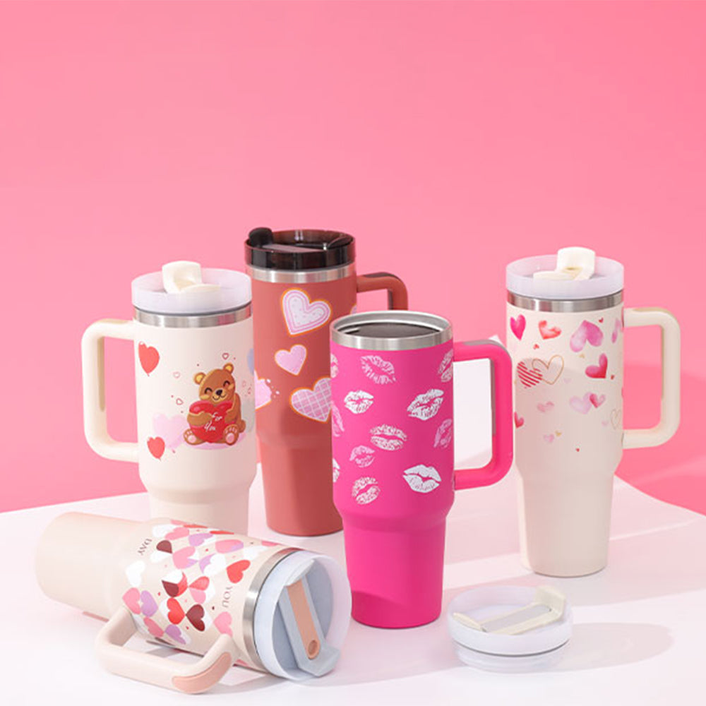 40 Oz Tumbler With Handle Straw Insulated Stainless Steel Spill Proof