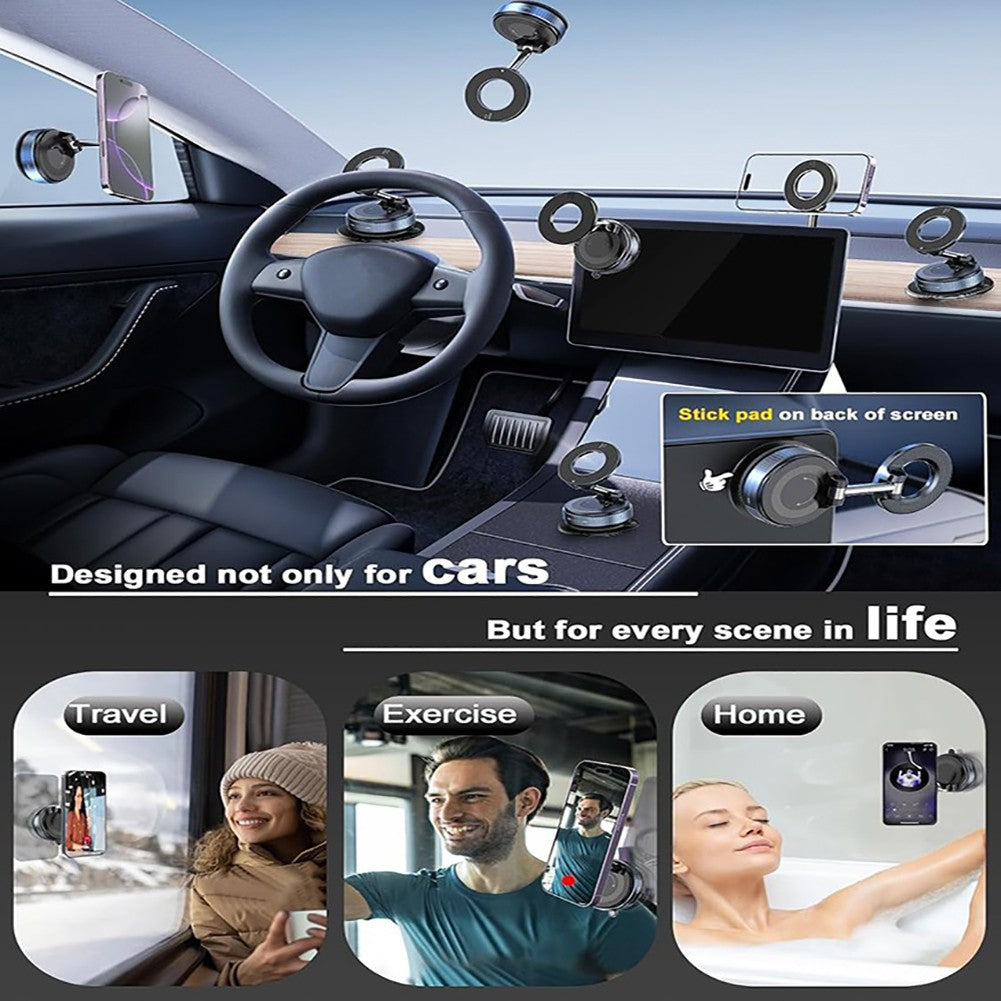 360 Foldable Vacuum Phone Holder - Strong Magnetic Suction Cup Car Mount