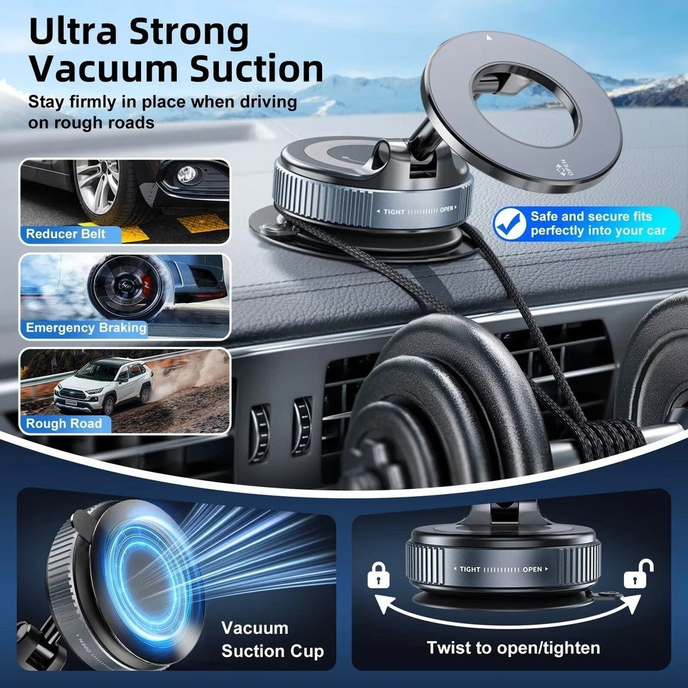 360 Foldable Vacuum Phone Holder - Strong Magnetic Suction Cup Car Mount