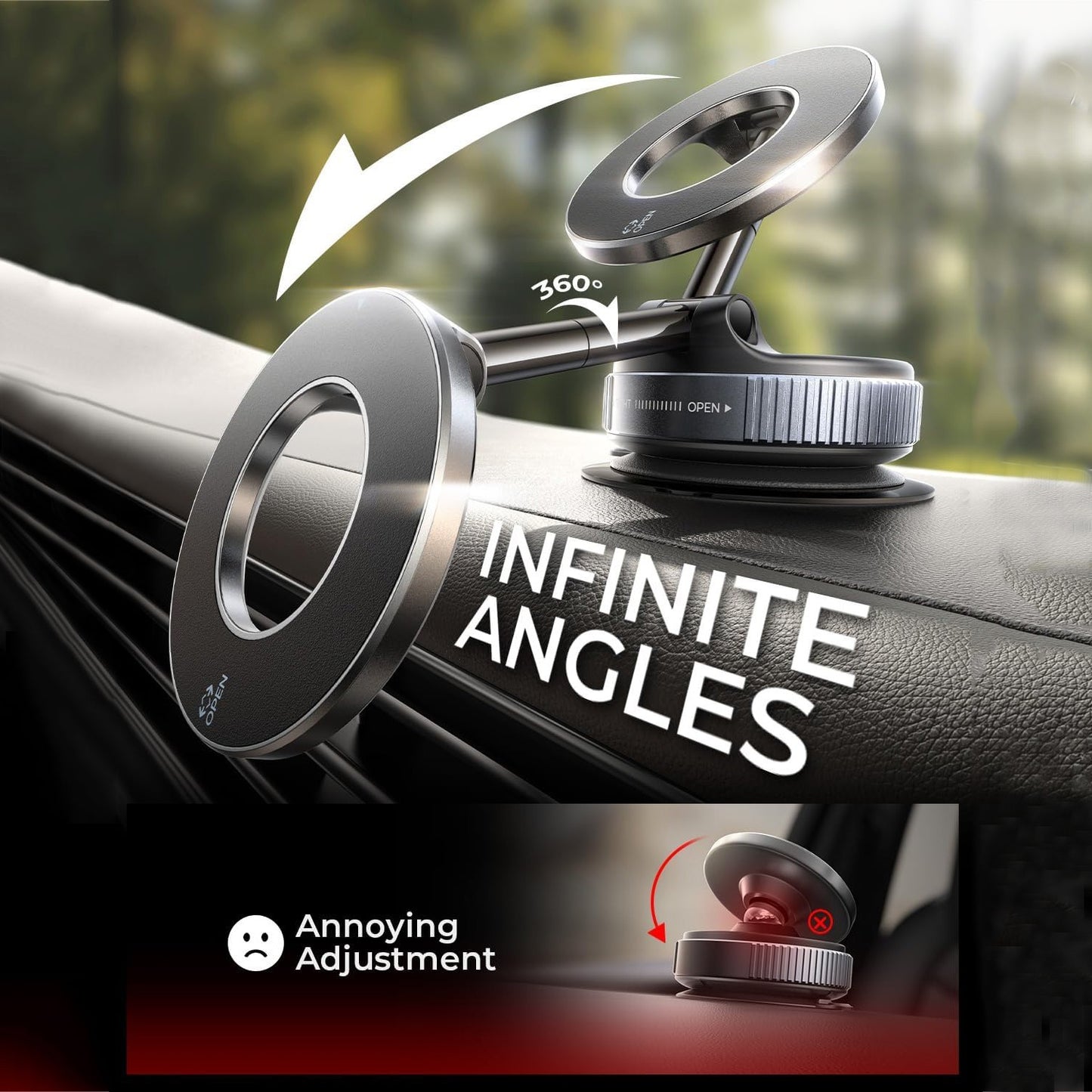 360 Foldable Vacuum Phone Holder - Strong Magnetic Suction Cup Car Mount