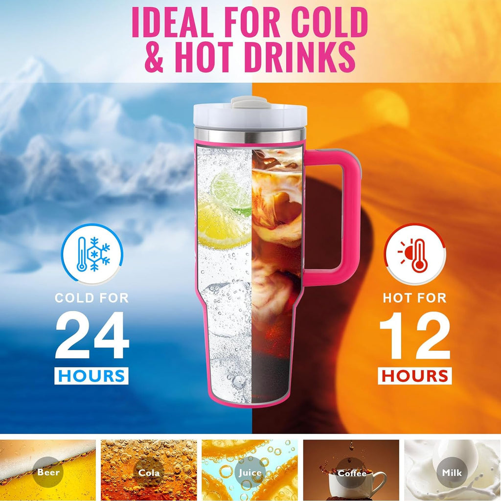 40 Oz Tumbler With Handle Straw Insulated Stainless Steel Spill Proof