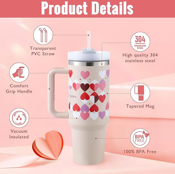 40 Oz Tumbler With Handle Straw Insulated Stainless Steel Spill Proof